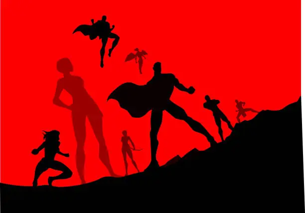 Vector illustration of Vector Superhero Team Silhouette Illustration