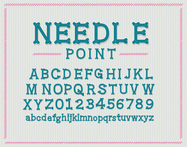 illustrations, cliparts, dessins animés et icônes de retro needle point ou cross point alphabet police design - embroidery cross stitch needle sewing