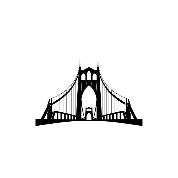 Silhouette of St. Johns Bridge at Portland Oregon image description johns stock illustrations