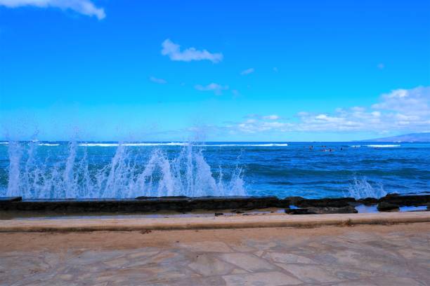 actividades acuáticas en el océano pacífico frente a la costa de waikiki beach, oahu, hi - oahu water sand beach fotografías e imágenes de stock