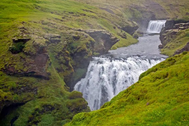 Waterfalls in the Skoda river. Iceland