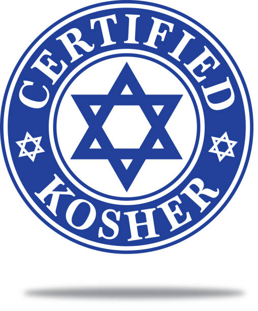 Dark Blue Certified Kosher Label Vector illustration of a round dark blue certified kosher label with a Star of David in the middle of it with a shadow beneath. kosher symbol stock illustrations