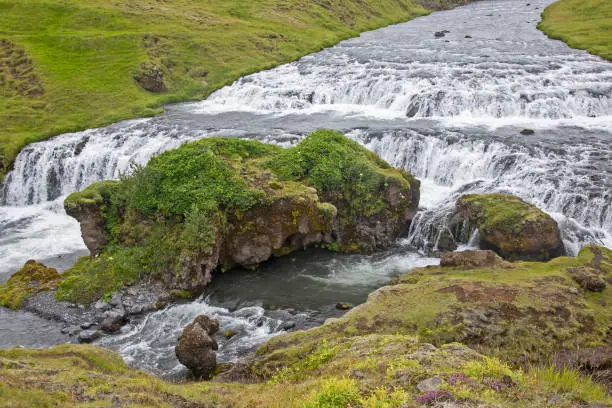 Waterfalls in the Skoda river. Iceland
