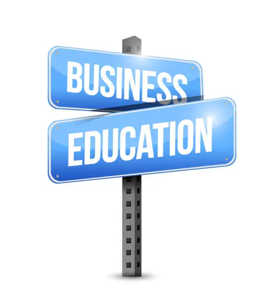 Vector illustration of Business education road sign illustration