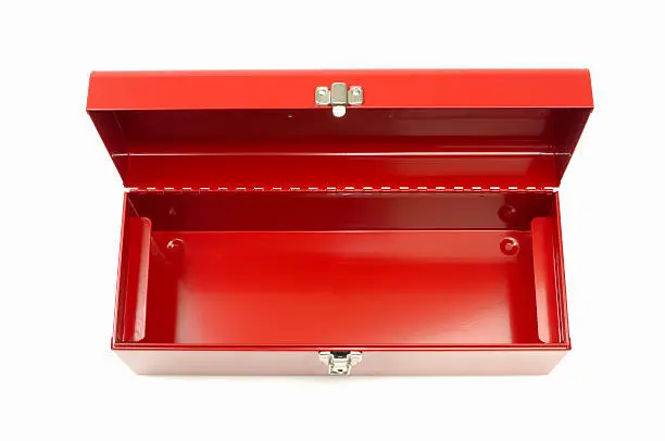 Red toolbox, open and empty ready for you to put something in it.For more red tool boxes click here: