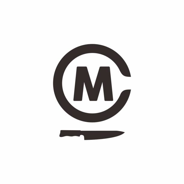initial mc mit messer für chef/chop design inspiration - letter m alphabet metal text stock-grafiken, -clipart, -cartoons und -symbole