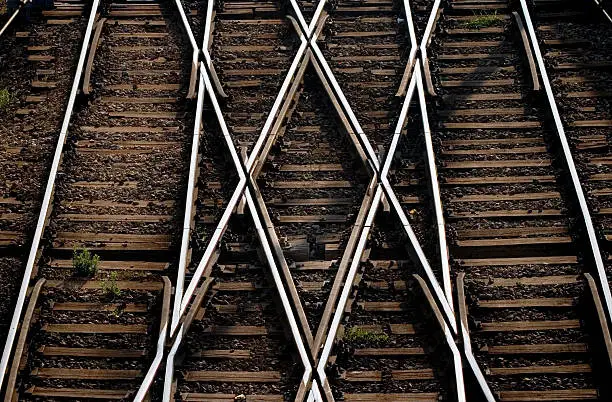 Railroad crossing detail, high angle view
