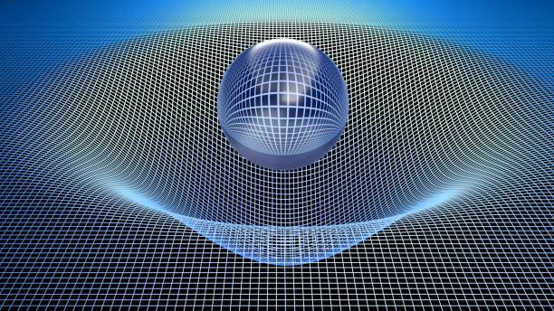 istock Glass sphere over a curved grid - 3D rendering illustration 1172372898