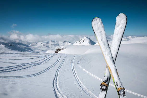 nieve fresca - powder snow ski ski track track fotografías e imágenes de stock