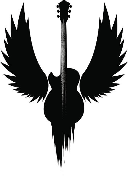 ilustrações, clipart, desenhos animados e ícones de winged guitarra com tiras de neve - vestigial wing