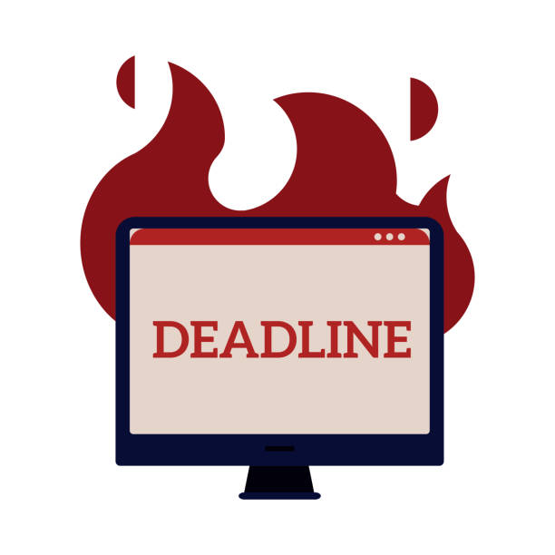istock Computer monitor with red fire showing time running out - deadline and time management concept. 1172403964