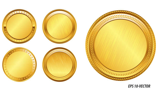 ilustrações de stock, clip art, desenhos animados e ícones de set of realistic gold coin. - gold circle medallion insignia