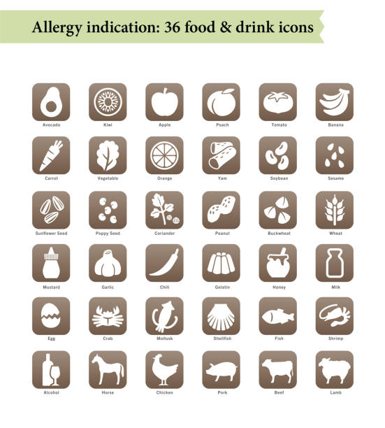 36 food allergens, Restaurant menu icons 36 food allergens, Restaurant menu icons poppy seed stock illustrations