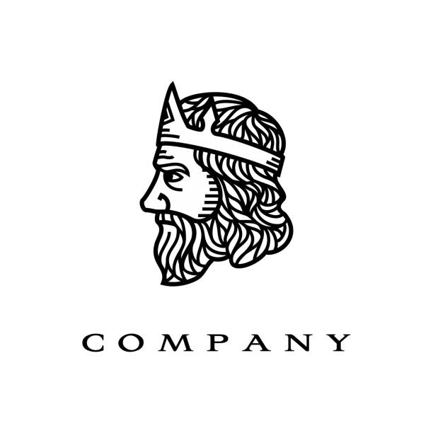 Greek King Face with line art style design image description zeus logo stock illustrations