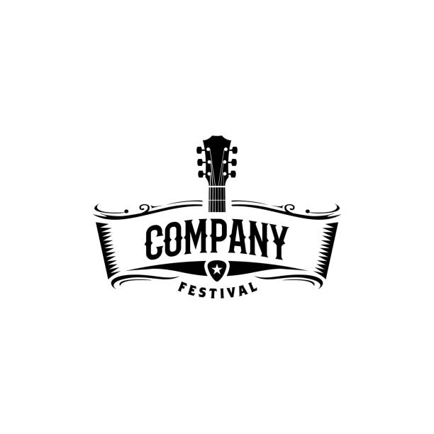 klassische rock country gitarre musik vintage retro band banner design - gitarre stock-grafiken, -clipart, -cartoons und -symbole