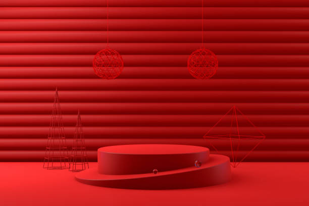 istock 3D Empty Product Stand, Platform on red background, Christmas Concept 1172406838