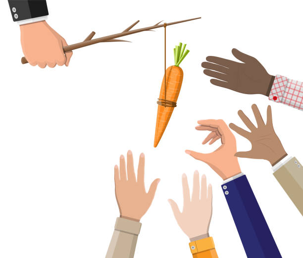 illustrations, cliparts, dessins animés et icônes de carotte sur un bâton dans la main. - stick dangling a carrot carrot motivation