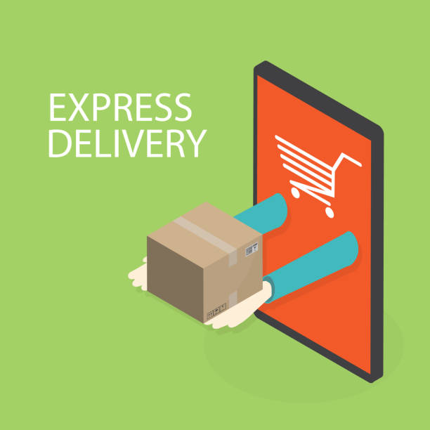 istock Hand hold goods box out of smartphone ,Online delivery service vector illustration concept for online ordering goods, e-commerce, online shopping 1172410544