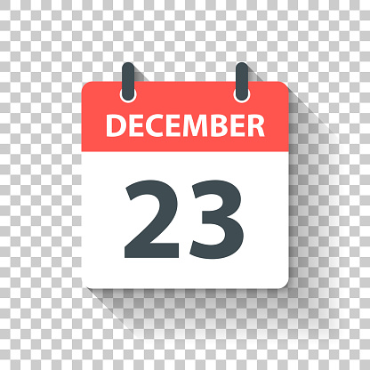 December 23. Calendar Icon with long shadow in a Flat Design style. Daily calendar isolated on blank background for your own design. Vector Illustration (EPS10, well layered and grouped). Easy to edit, manipulate, resize or colorize.