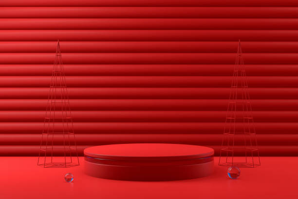 istock 3D Empty Product Stand, Platform on red background, Christmas Concept 1172418459