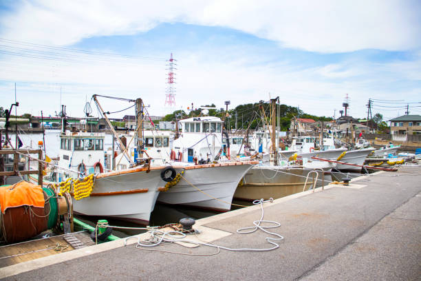 Japanese countryside fishing port landscape.