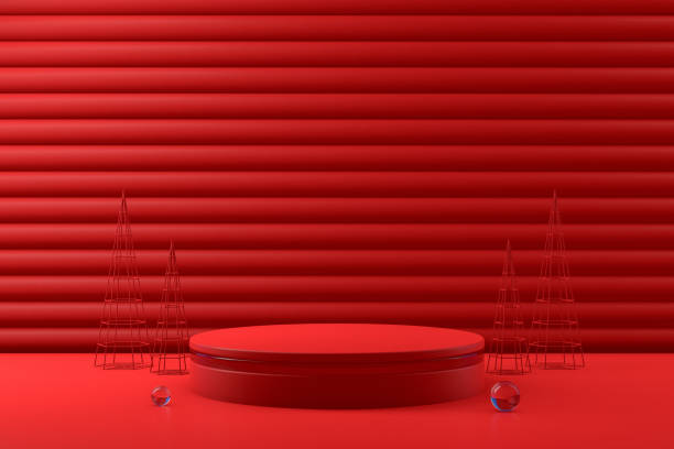 istock 3D Empty Product Stand, Platform on red background, Christmas Concept 1172420142