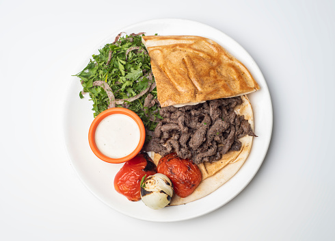 Shawarma Beef Plate solated on white background