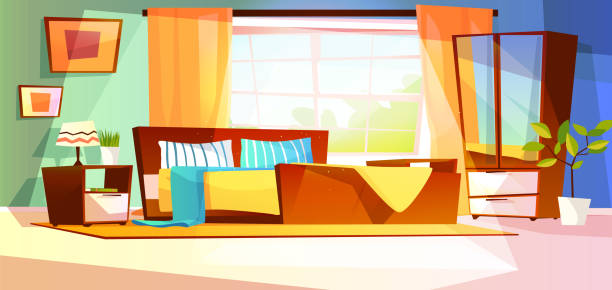 Bedroom Room Interior Vector Illustration Stock Illustration - Download  Image Now - Bedroom, Backgrounds, Window - iStock