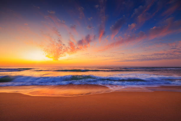 The golden peaceful seashore of Palm Beach, Florida at Sunrise on 7/1/2020.