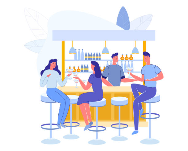 ilustrações, clipart, desenhos animados e ícones de pessoas visitando cafe. caráteres dos homens e das mulheres - home interior cocktail bar women