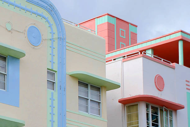 Ocean Drive’s Art Deco Two Art Deco Style houses on Ocean Drive, South Beach, Miami. south beach photos stock pictures, royalty-free photos & images