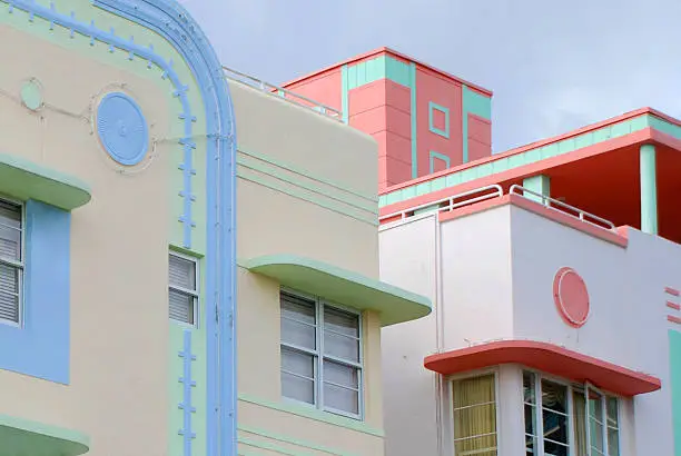 Two Art Deco Style houses on Ocean Drive, South Beach, Miami.