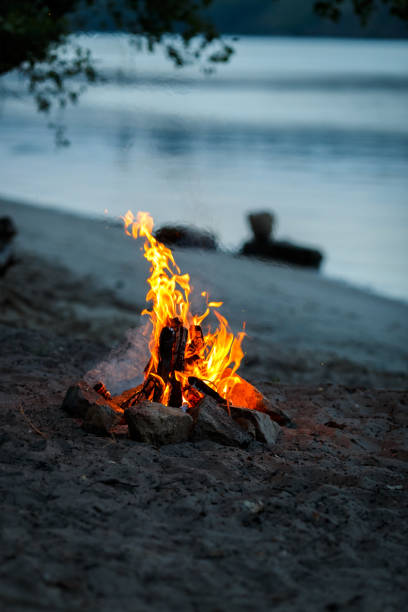 istock Bonfire is lit on the sandy beach of a lake 1172444186