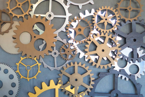 istock Background with gears on wall decoration.Retro technology still life concept. 1172447962