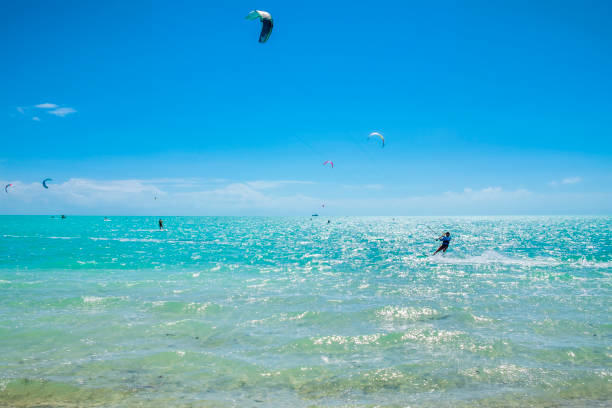Kiteboarding on the Long Bay Beach, on the southeast side of Providenciales in the Turks and Caicos Islands.
