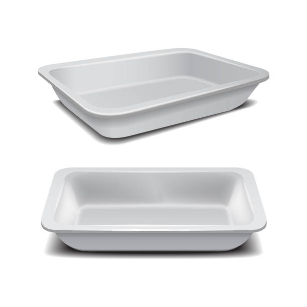 istock White styrofoam food storage. Food plastic tray, dark foam meal container, empty box for food vector illustration 1172454259