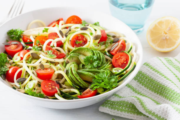 istock vegan ketogenic spiralized courgette salad with avocado tomato pumpkin seeds 1172456114