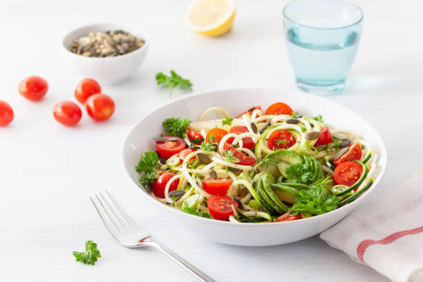 istock vegan ketogenic spiralized courgette salad with avocado tomato pumpkin seeds 1172456417