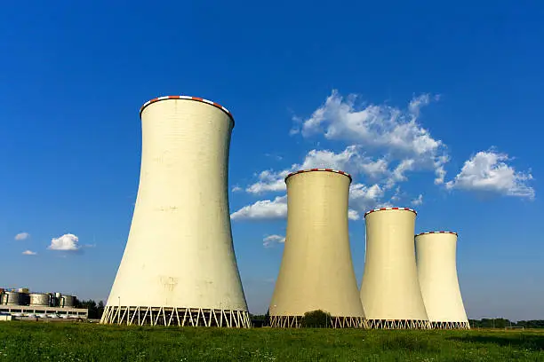 Cooling-towers of coal power-plant and blue sky