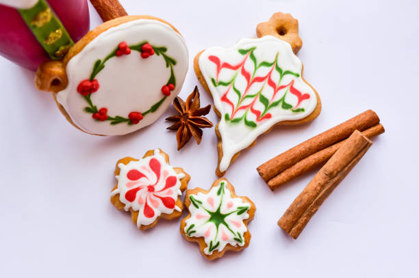 A beautiful selection of traditionally decorated gingerbread cookies perfect for hanging on the christmastree