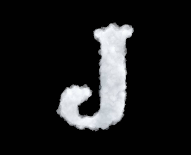 검은 색 배경에 격리 된 문자 j 모양의 구름의 3d 렌더링. - letter j alphabet three dimensional shape green 뉴스 사진 이미지