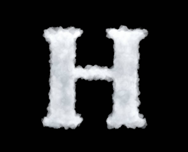 검은 색 배경에 격리 된 문자 h 모양의 구름의 3d 렌더링. - letter h alphabet three dimensional shape green 뉴스 사진 이미지