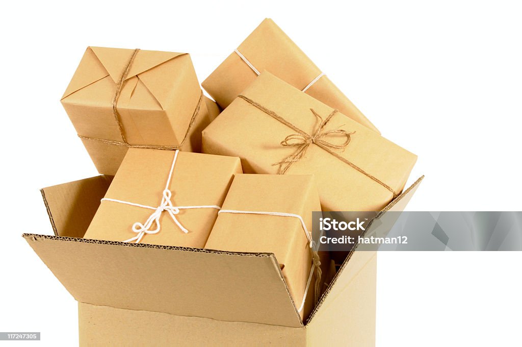 Cardboard box voller eingewickelt-packages - Lizenzfrei Braun Stock-Foto