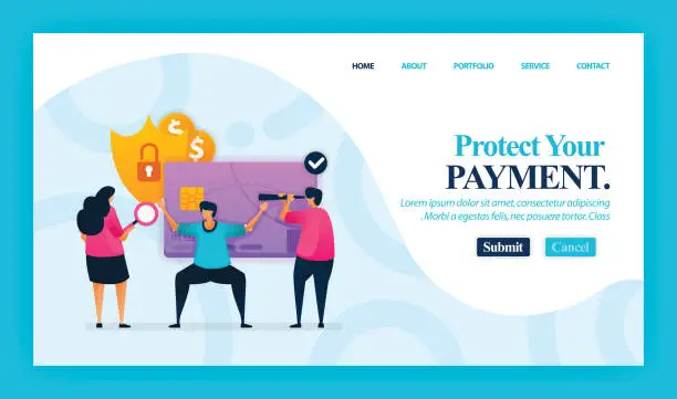 Vector illustration of Landing page vector design of Protect Your Payment. Easy to edit and customize. Modern flat design concept of web page, website, homepage, mobile apps, UI. character cartoon Illustration flat style.