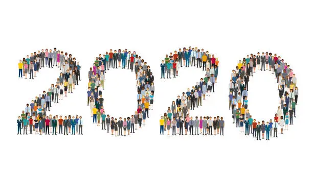 Vector illustration of 2020 formed out from people