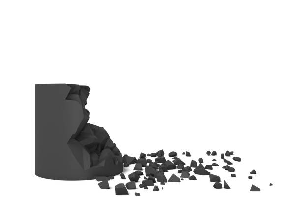 istock 3d rendering of a solid black cylinder getting destroyed with pieces lying nearby. 1172479680