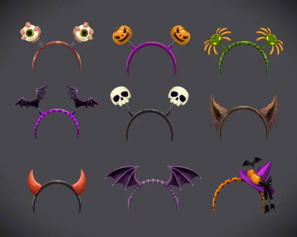 Vector illustration of Spooky head bands collection. Hallowine costume element