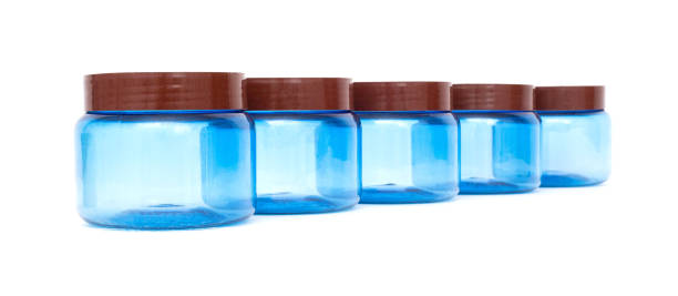 istock Blue plastic jars on a white background isolate, polyethylene terephthalate, tara 1172482385