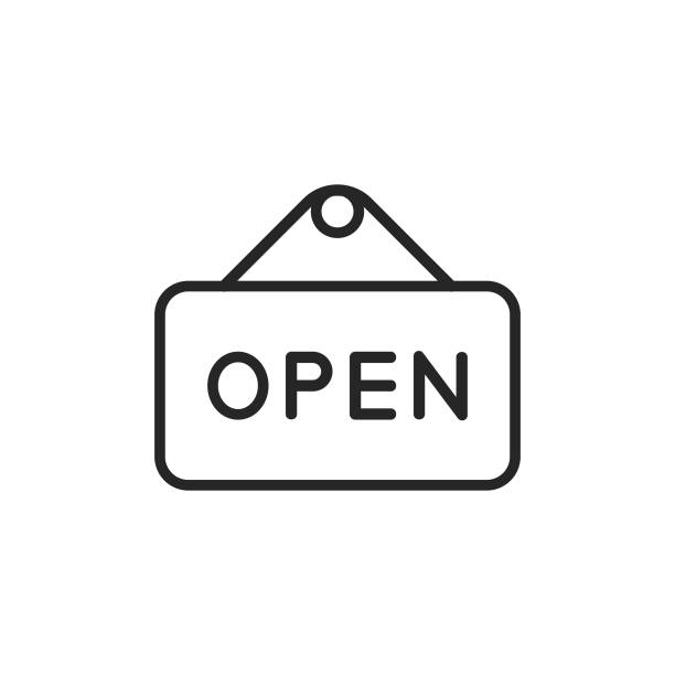 Open Sign Line Icon. Editable Stroke. Pixel Perfect. For Mobile and Web. Open Sign Outline Icon with Editable Stroke. open sign stock illustrations