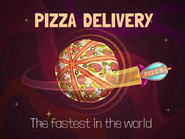 Vector illustration of Pizza shipping concept. Express food delivery. Vector banner